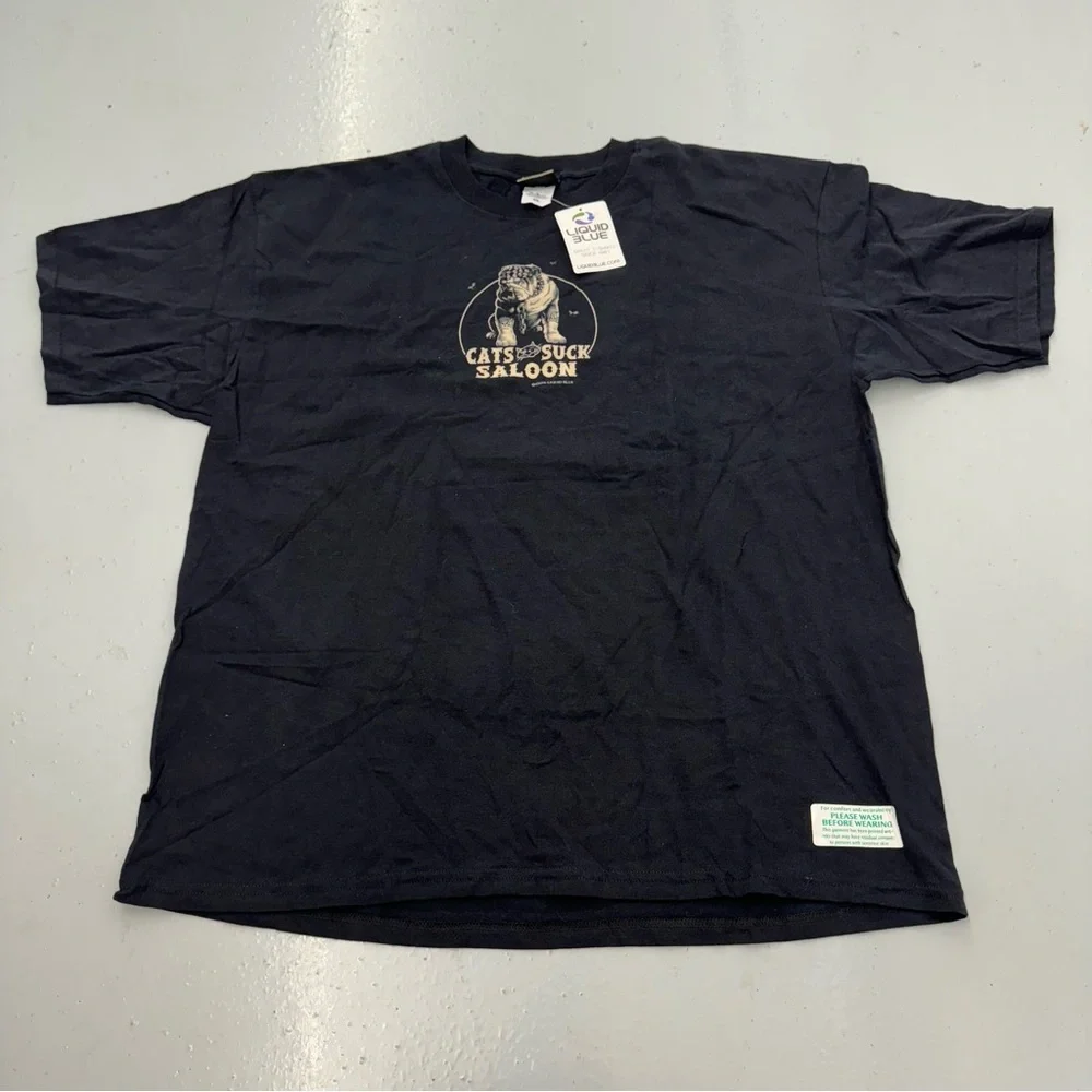 Vintage Cats Suck Saloon Liquid Blue T Shirt Pitbull Dog Pool NWT - Picture 2 of 4